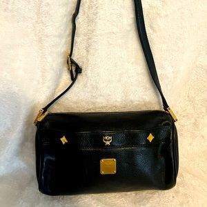 MCM black leather shoulder bag